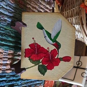 Hummingbird and Red Hibiscus Decorative Plaque